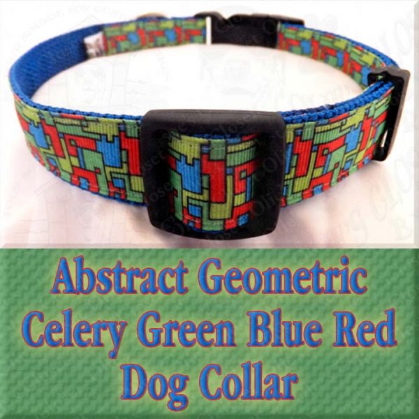 Abstract Geometric Puzzle Blocks Celery Green Blue Red Designer Dog Collar Product Image No3