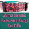 Abstract Geometric Puzzle Fuchsia Pink Green Orange Designer Dog Collar Product Image No1