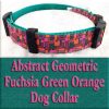 Abstract Geometric Puzzle Fuchsia Pink Green Orange Designer Dog Collar Product Image No4