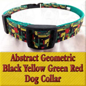 Abstract Geometric Puzzle Black Yellow Green Red Designer Dog Collar Product Image No1