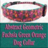 Abstract Geometric Puzzle Fuchsia Pink Green Orange Designer Dog Collar Product Image No2
