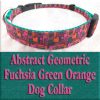 Abstract Geometric Puzzle Fuchsia Pink Green Orange Designer Dog Collar Product Image No3