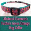 Abstract Geometric Puzzle Fuchsia Pink Green Orange Designer Dog Collar Product Image No5