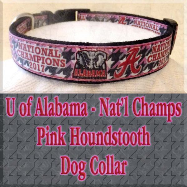 University of Alabama National Football Champions Pink Houndstooth Designer Dog Collar Product Image No3