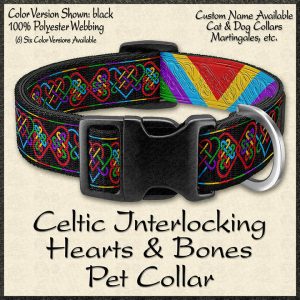BLACK Celtic Interlocking Bone Hearts Designer Dog Collar Product Image No1