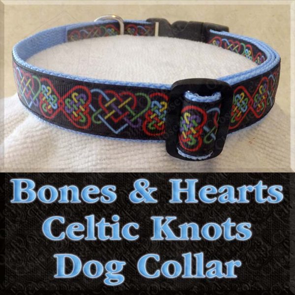 Bones and Hearts Celtic Knots on Black Designer Dog Collar Product Image No1