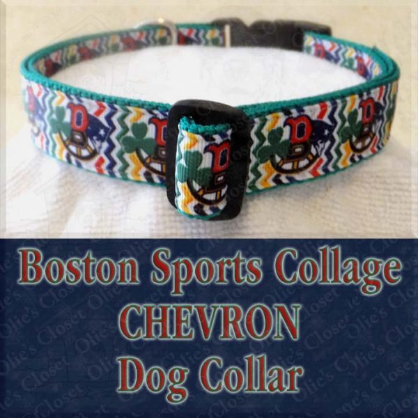 Boston Sports Teams Collage Chevron Designer Dog Collar Product Image No3