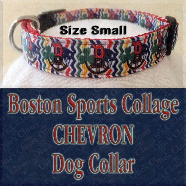 Boston Sports Teams Collage Chevron Size Small Designer Dog Collar Product Image No1