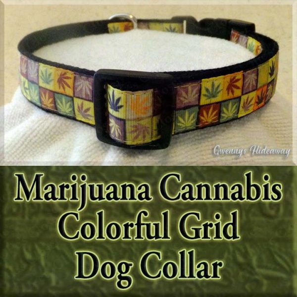 Marijuana Cannabis Colorful Grid Designer Dog Collar Product Image No1