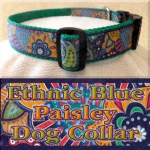 Ethnic Blue Paisley Dog Collar Product Image No2