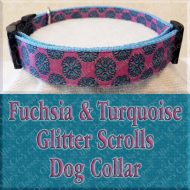 Fuschia Turquoise Glitter Scrolls Dog Collar Product Image No2