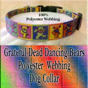 Grateful Dead Colorful Squares Polyester Webbing Designer Dog Collar Product Image No1