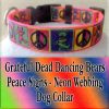 Peace Signs Grateful Dead Dancing Bears Neon Webbing 5 Color Choices Designer Dog Collar Product Image No6