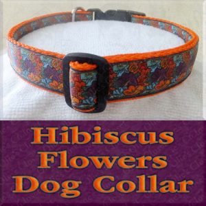 Multi Colored Retro Hibiscus Flowers Designer Dog Collar Product Image No2