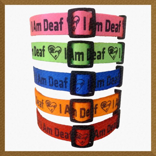 I Am Deaf Neon Polyester Webbing Designer Dog Collar Product Image No2