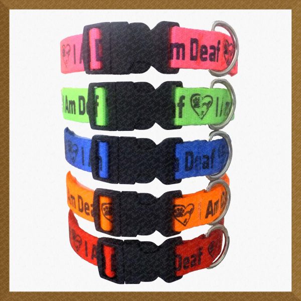I Am Deaf Neon Polyester Webbing Designer Dog Collar Product Image No4