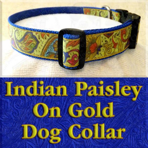 Indian Paisley on Gold Designer Dog Collar Product Image No1