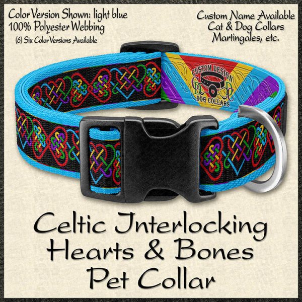 LIGHT BLUE Celtic Interlocking Bone Hearts Designer Dog Collar Product Image No1