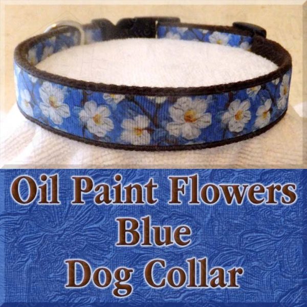 Blue Oil Paint Flowers Designer Dog Collar Product Image No1