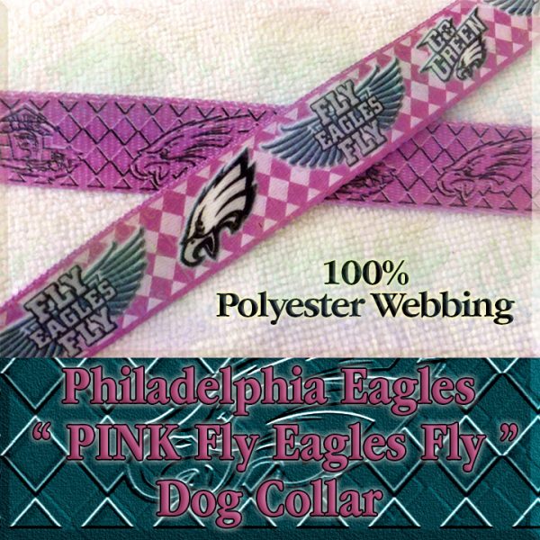 Hot Pink Argyle Philadelphia Eagles Go Green Fly Eagles Fly Polyester Webbing Designer Dog Collar Product Image No2