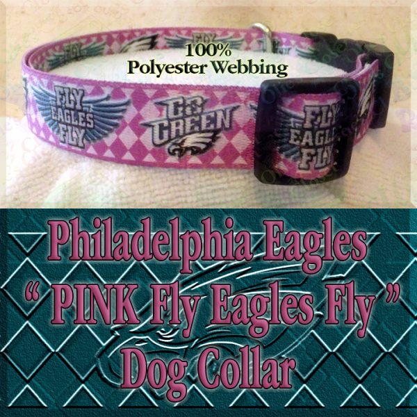 Hot Pink Argyle Philadelphia Eagles Go Green Fly Eagles Fly Polyester Webbing Designer Dog Collar Product Image No1