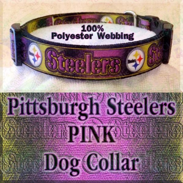 Pink Pittsburgh Steelers Football Polyester Webbing Designer Dog Collar Product Image No3