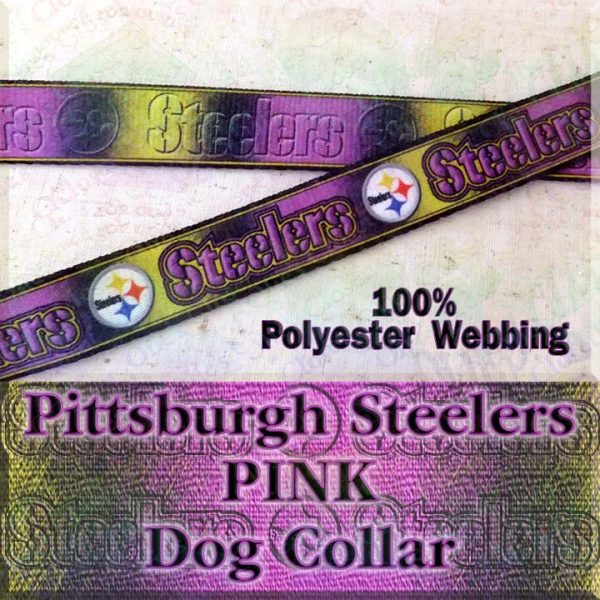 Pittsburgh Steelers Pink Football Polyester Webbing Designer Dog Collar Product Image No3
