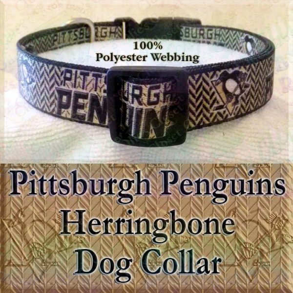 Pittsburgh Penguins Ice Hockey Herringbone Polyester Webbing Designer Dog Collar Product Image No4