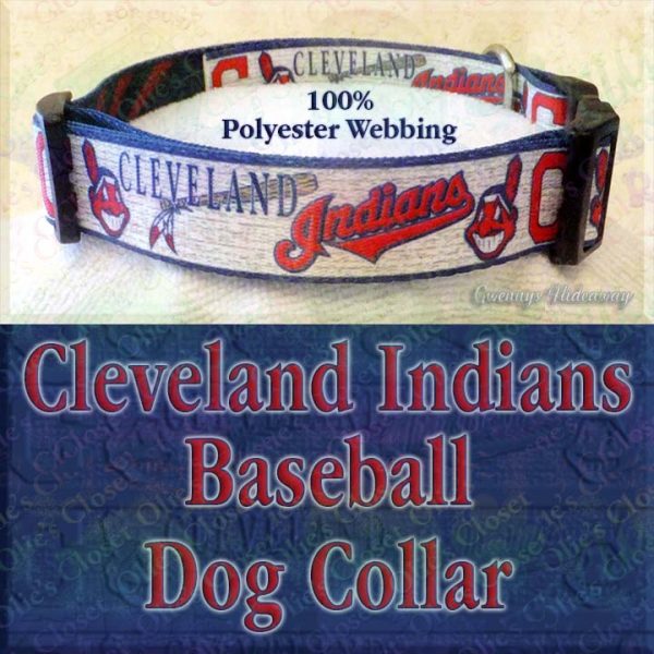 Cleveland Indians Baseball Polyester Webbing Designer Dog Collar Product Image No3