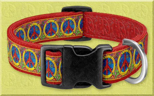 Peace Signs Red Color Options Dog Collar
