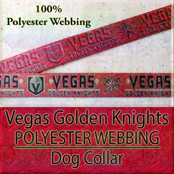 Hot Red Vegas Golden Knights NHL Ice Hockey Polyester Webbing Designer Dog Collar Product Image No1