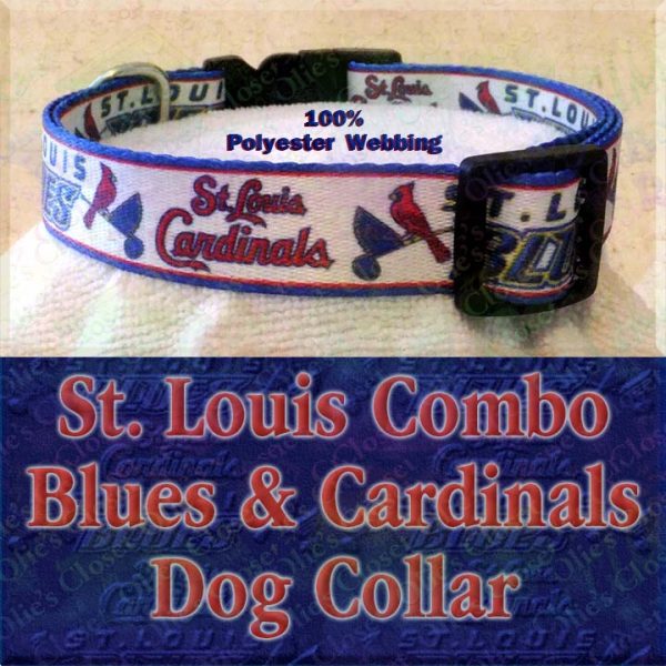 Saint St. Louis Cardinals and Saint St Louis Blues Combo Logo Polyester Webbing Designer Dog Collar Product Image No3