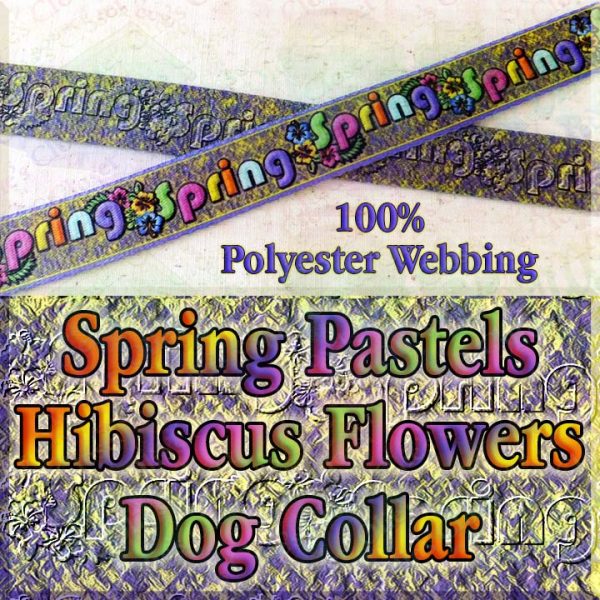 Spring Theme Pastel Hibiscus Flowers Polyester Webbing Designer Dog Collar Product Image No2