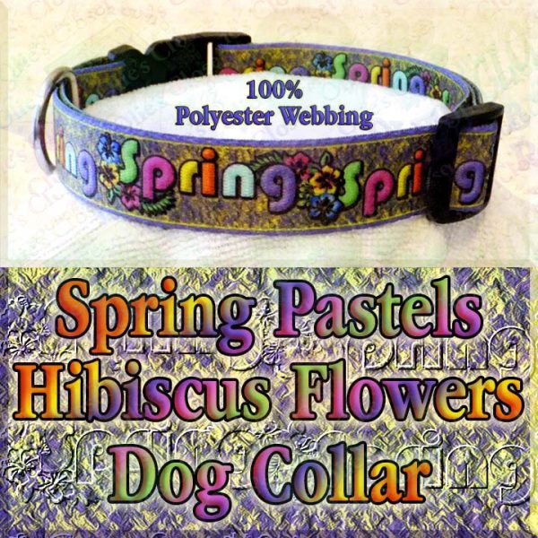 Spring Theme Pastel Hibiscus Flowers Polyester Webbing Designer Dog Collar Product Image No1