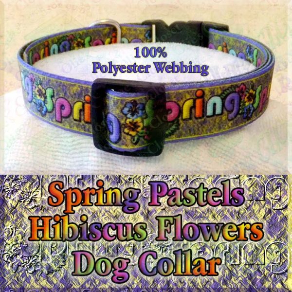 Spring Theme Pastel Hibiscus Flowers Polyester Webbing Designer Dog Collar Product Image No4