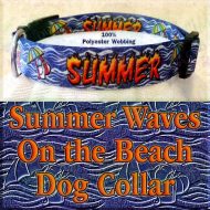 Summer Theme Beach Ball Bucket Umbrella On Ocean Wave Background Polyester Webbing Designer Dog Collar Product Image No2
