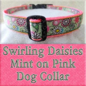 Swirling Mint Green Daisies on Pink Dog Collar Product Image No1