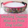 Swirling Mint Green Daisies on Pink Dog Collar Product Image No2