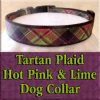 Tartan Plaid Hot Pink and Lime Green Designer Dog Collar Product Image No2