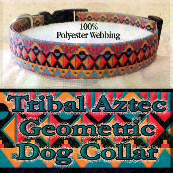 Tribal Aztec Geometric Polyester Webbing Designer Dog Collar Product Image No1