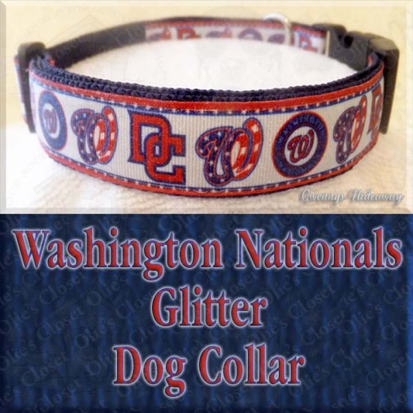 Washington Nationals Baseball GLITTER Designer Dog Collar Product Image No2