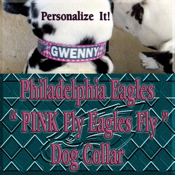 Pink Philadelphia Eagles Argyle PERSONALIZED 100% Polyester Webbing Dog Collar Product Image No3