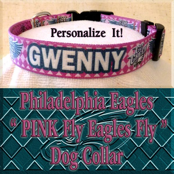 Pink Philadelphia Eagles Argyle PERSONALIZED 100% Polyester Webbing Dog Collar Product Image No1