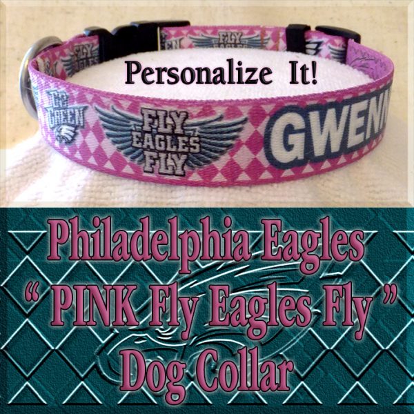 Pink Philadelphia Eagles Argyle PERSONALIZED 100% Polyester Webbing Dog Collar Product Image No2