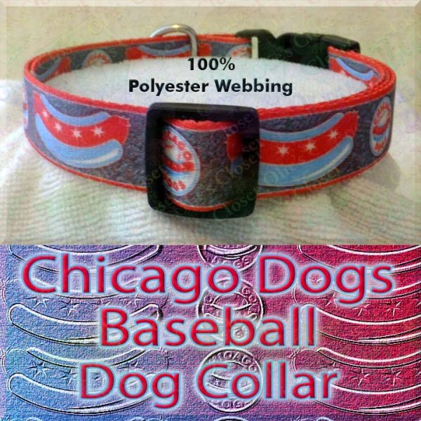 Chicago Dogs Baseball Polyester Webbing Designer Dog Collar Product Image No3