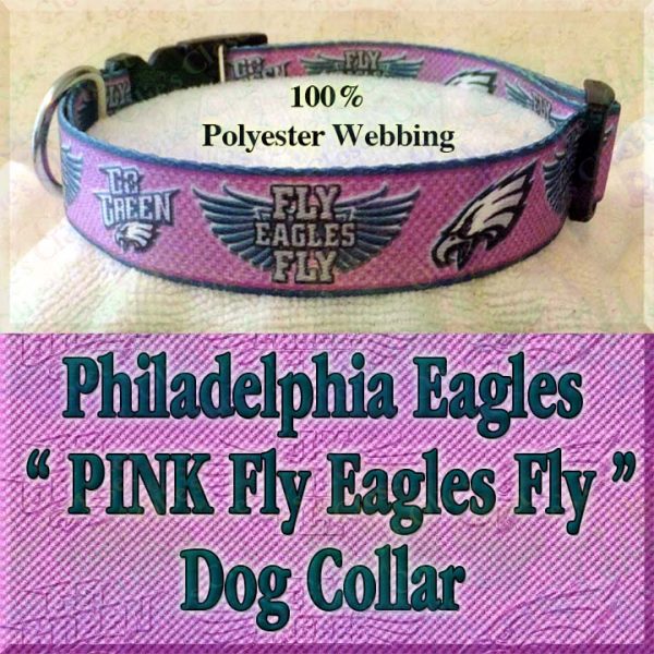 PINK Philadelphia Eagles Fly Eagles Fly Go Green Polyester Webbing Designer Dog Collar Product Image No3