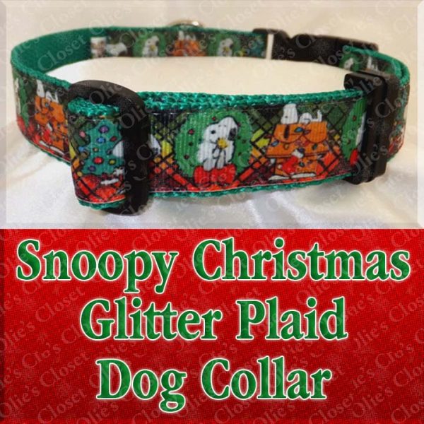 Christmas Snoopy Xmas Glitter Plaid Designer Dog Collar Product Image No1