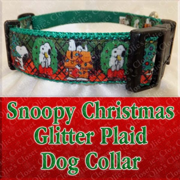 Christmas Snoopy Xmas Glitter Plaid Designer Dog Collar Product Image No3