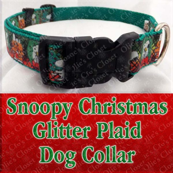 Christmas Snoopy Xmas Glitter Plaid Designer Dog Collar Product Image No4