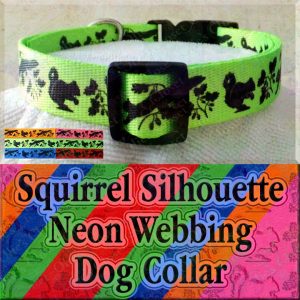 Squirrel and Nuts Silhouette Neon 5 Color Choices Designer Polyester Webbing Dog Collar Product Image No3
